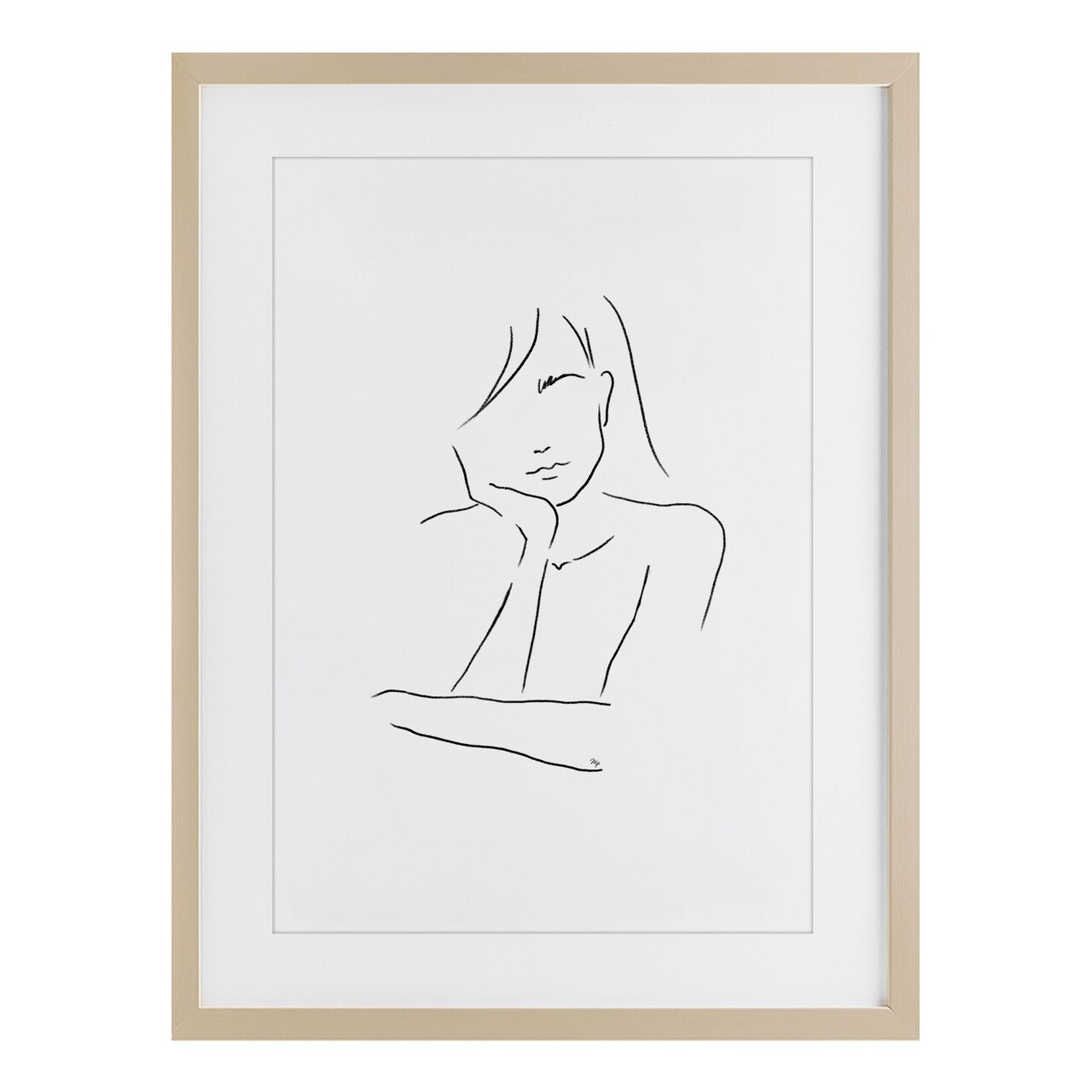Stupell Industries Sad Female Line Drawing Framed Print Under Glass, design by Martina Pavlova